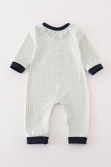 Sage turkey embroidery gingham boy romper