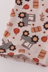 Yellow tractor french knot pants set