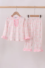 Pink nutcracker print ruffle pajamas set