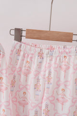 Pink nutcracker print ruffle pajamas set
