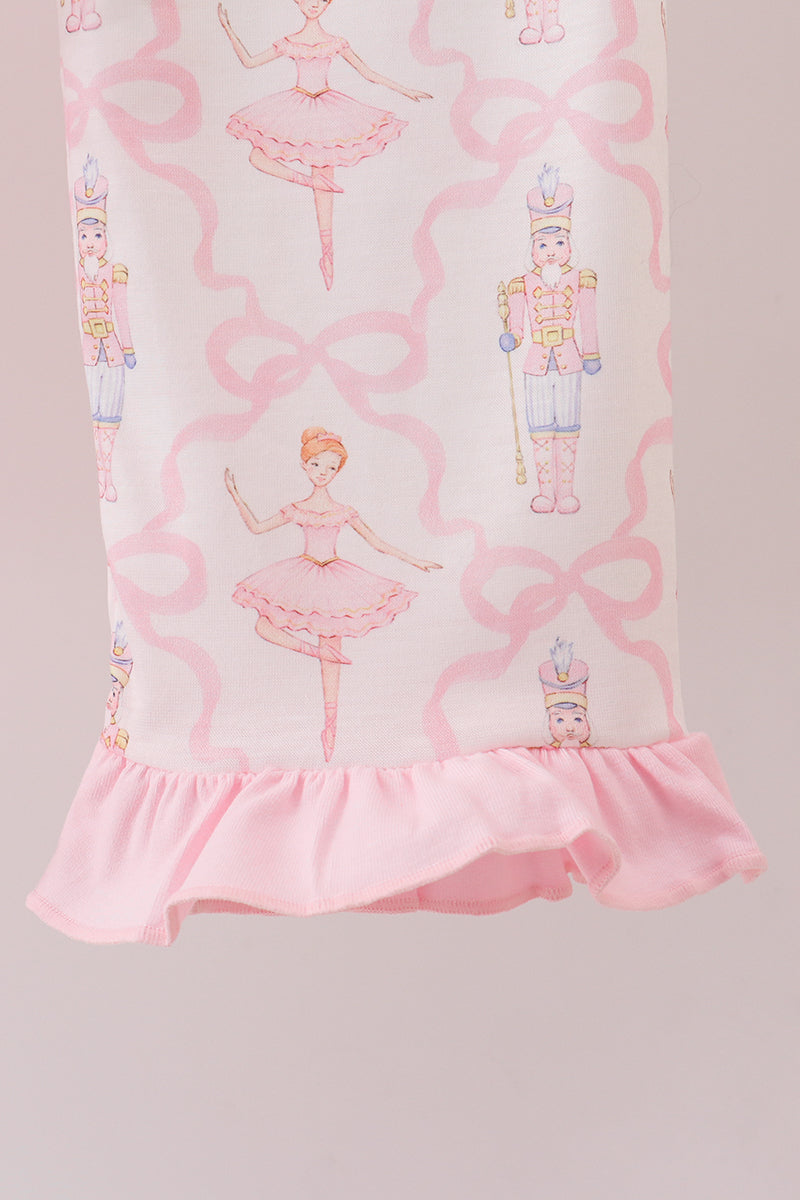 Pink nutcracker print ruffle pajamas set
