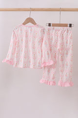 Pink nutcracker print ruffle pajamas set