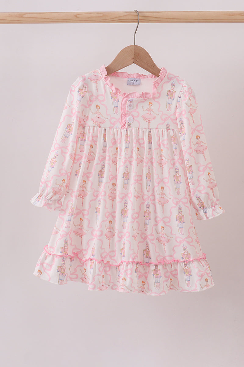 Pink nutcracker print ruffle gown