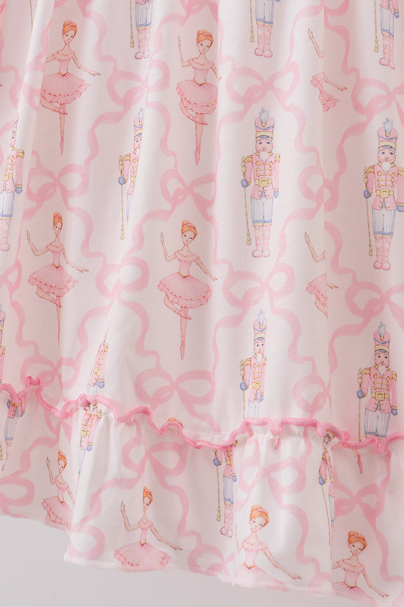 Pink nutcracker print ruffle gown