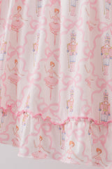 Pink nutcracker print ruffle gown