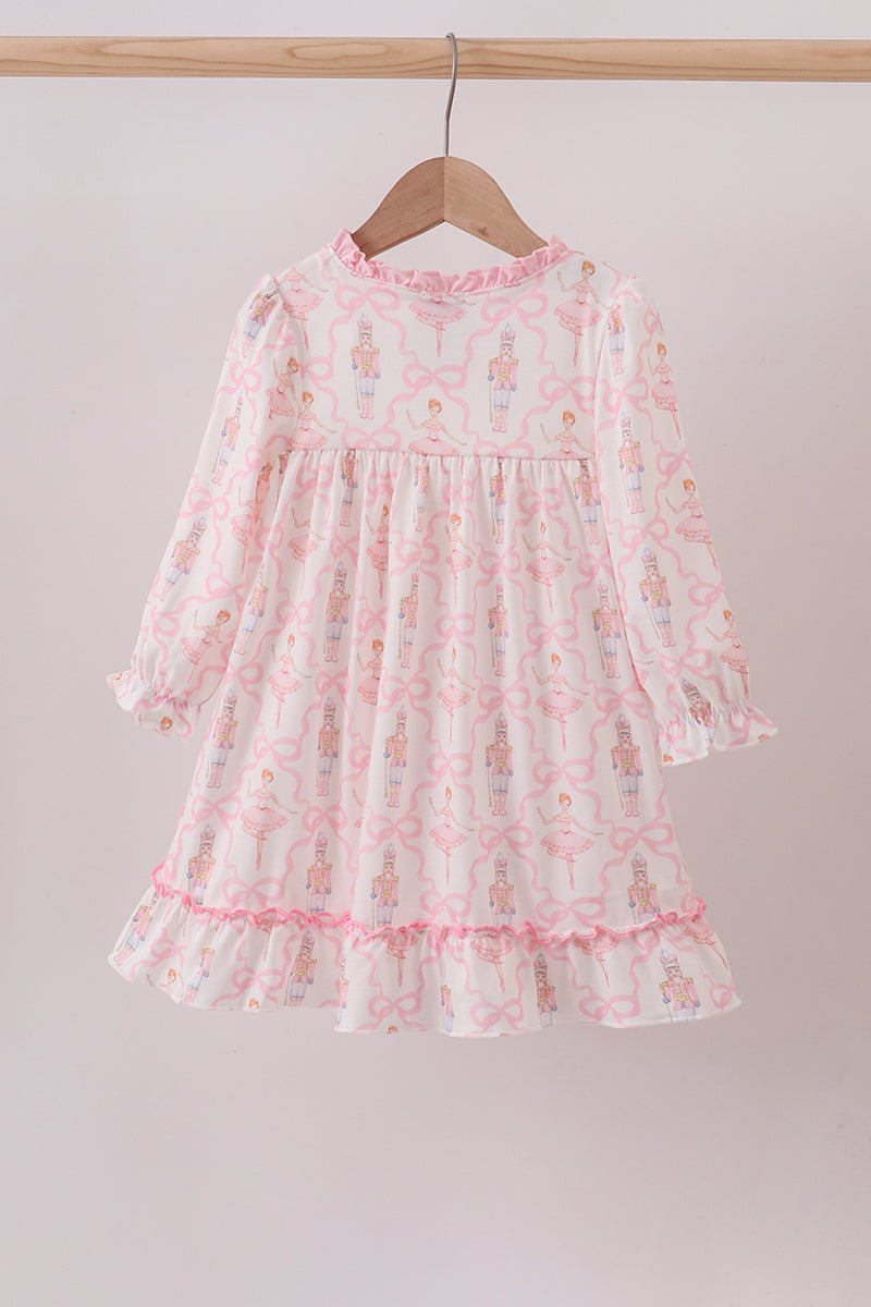 Pink nutcracker print ruffle gown