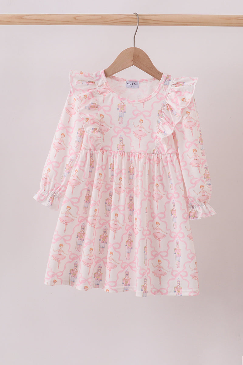 Pink nutcracker print ruffle dress