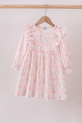 Pink nutcracker print ruffle dress