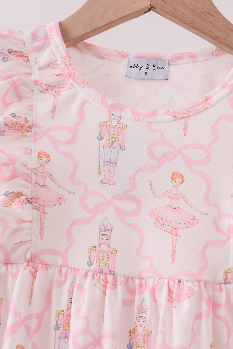 Pink nutcracker print ruffle dress