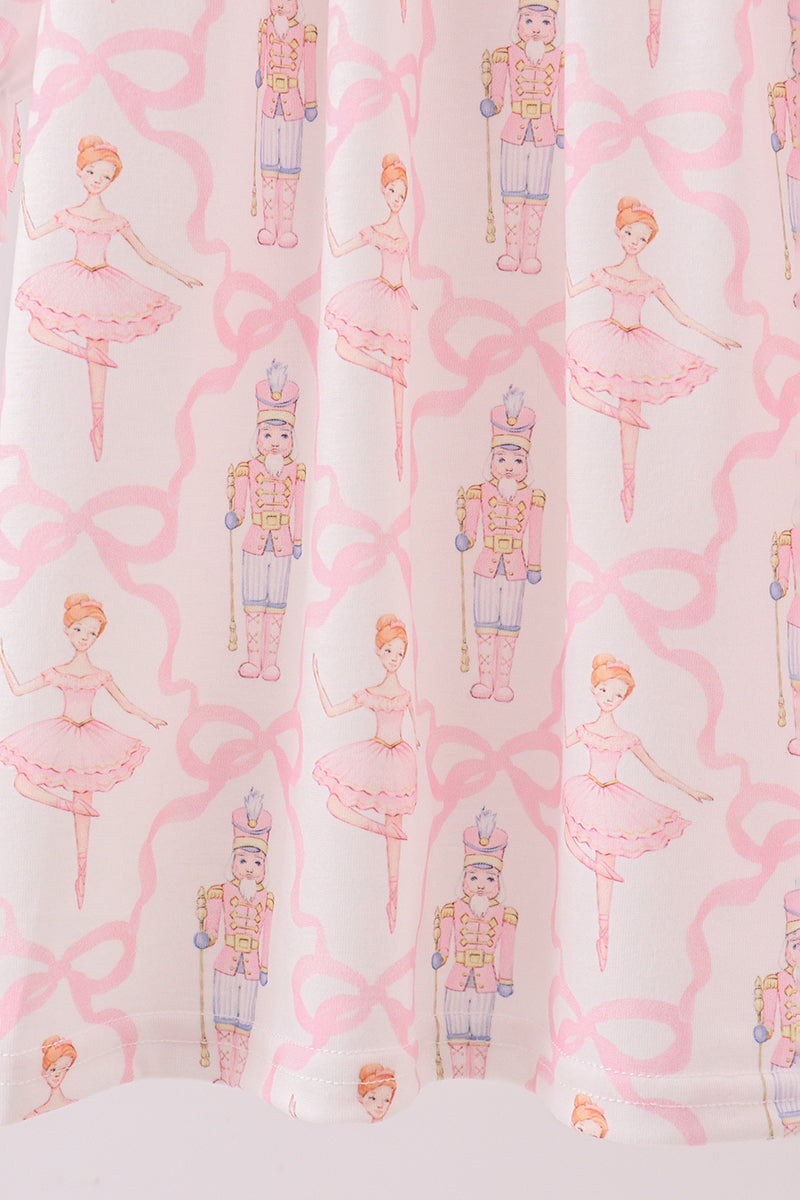 Pink nutcracker print ruffle dress
