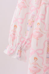 Pink nutcracker print ruffle dress