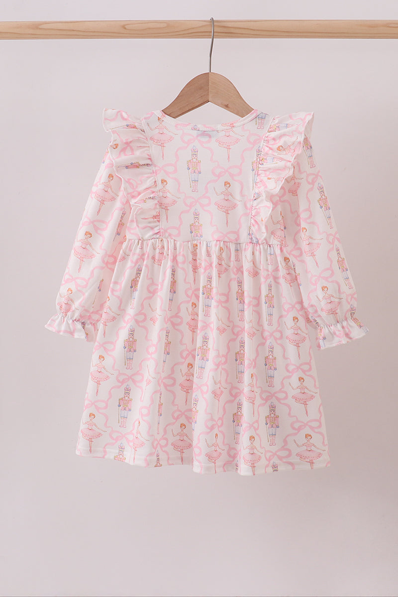 Pink nutcracker print ruffle dress