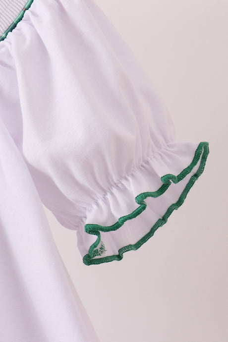 White wreath smocked dress