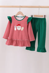 Red stripe santa milk biscuit french knot ruffle pants set