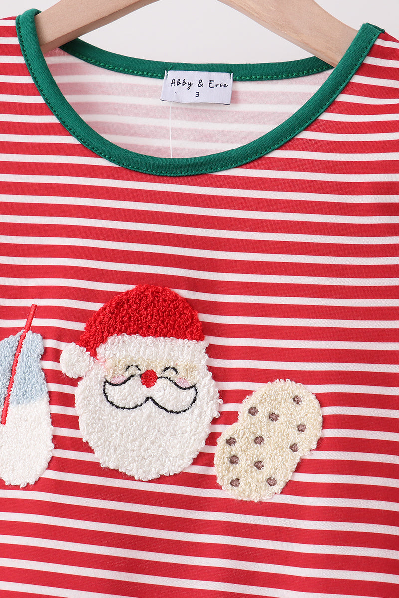 Red stripe santa milk biscuit french knot ruffle pants set