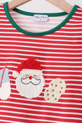 Red stripe santa milk biscuit french knot ruffle pants set