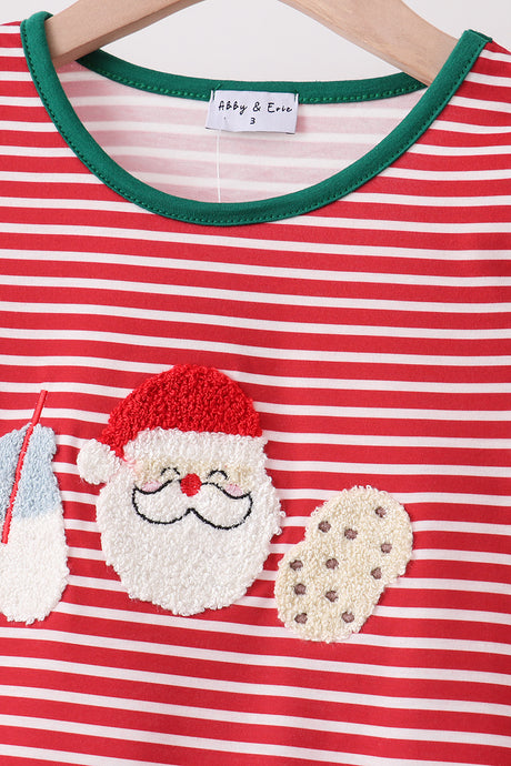 Red stripe santa milk biscuit french knot ruffle pants set