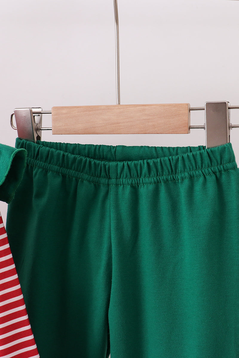 Red stripe santa milk biscuit french knot ruffle pants set