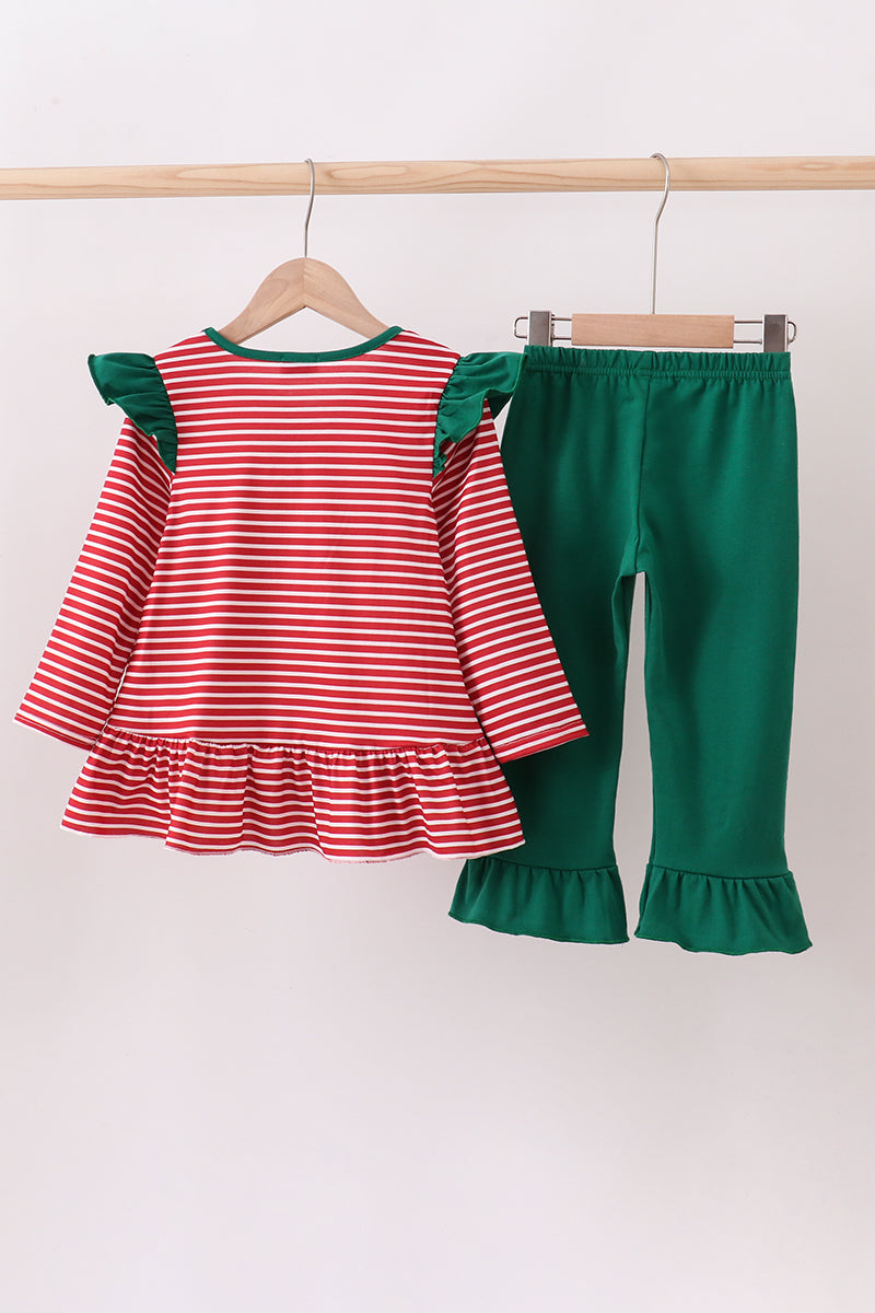 Red stripe santa milk biscuit french knot ruffle pants set