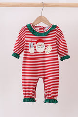 Red stripe santa milk biscuit french knot ruffle romper