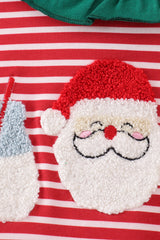 Red stripe santa milk biscuit french knot ruffle romper