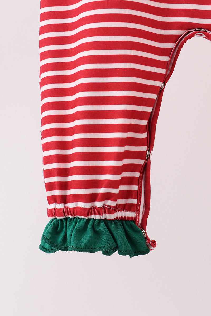 Red stripe santa milk biscuit french knot ruffle romper