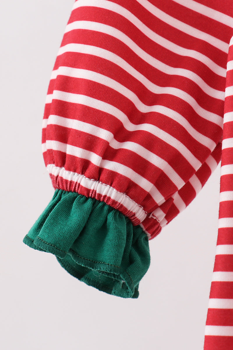 Red stripe santa milk biscuit french knot ruffle romper