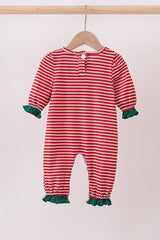 Red stripe santa milk biscuit french knot ruffle romper