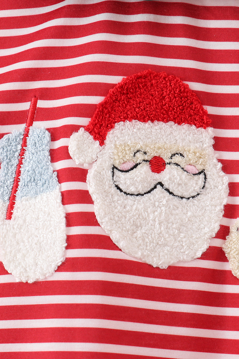 Red stripe santa milk biscuit french knot ruffle dress