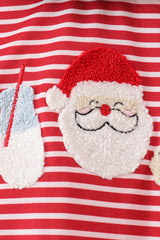 Red stripe santa milk biscuit french knot ruffle dress