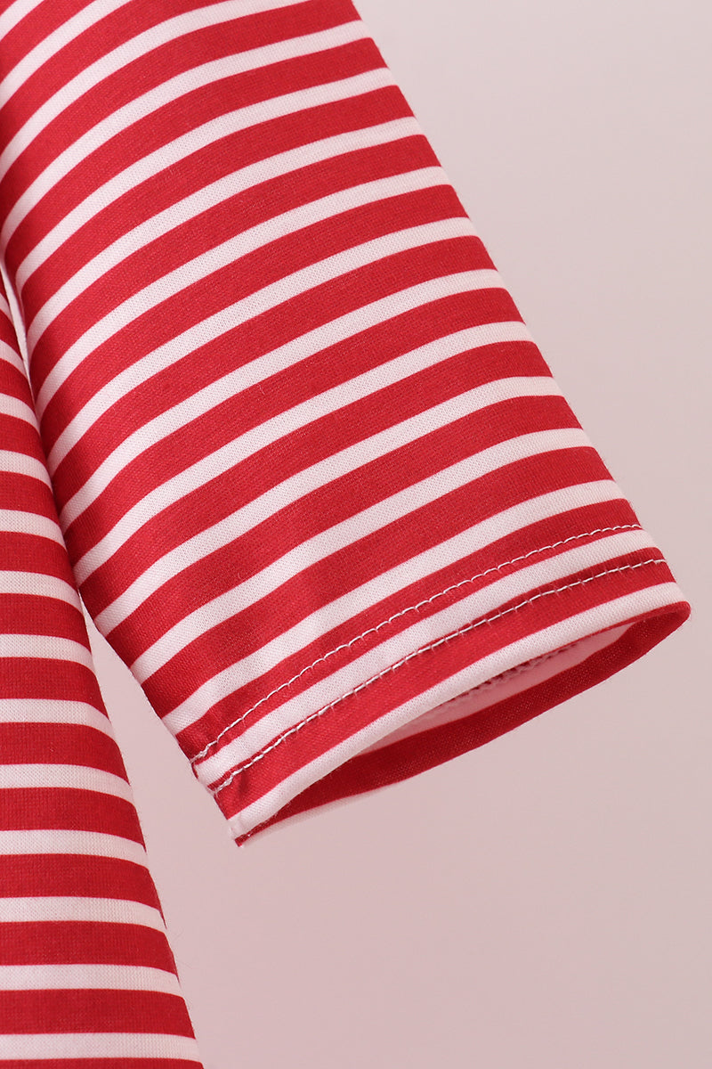 Red stripe santa milk biscuit french knot ruffle dress