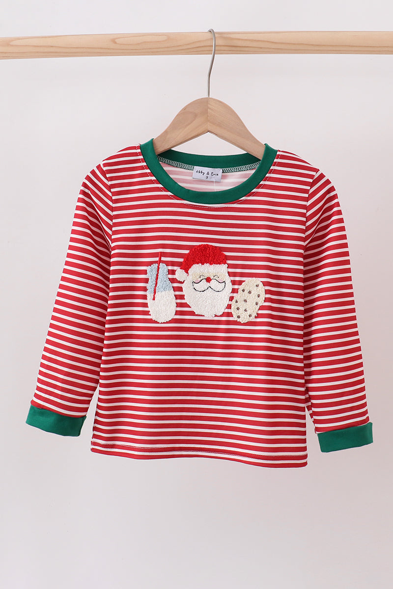 Red stripe santa milk biscuit french knot top