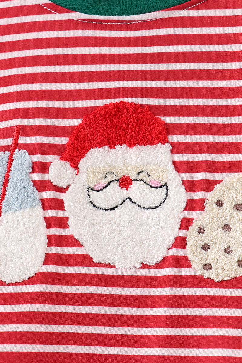 Red stripe santa milk biscuit french knot top