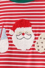 Red stripe santa milk biscuit french knot top