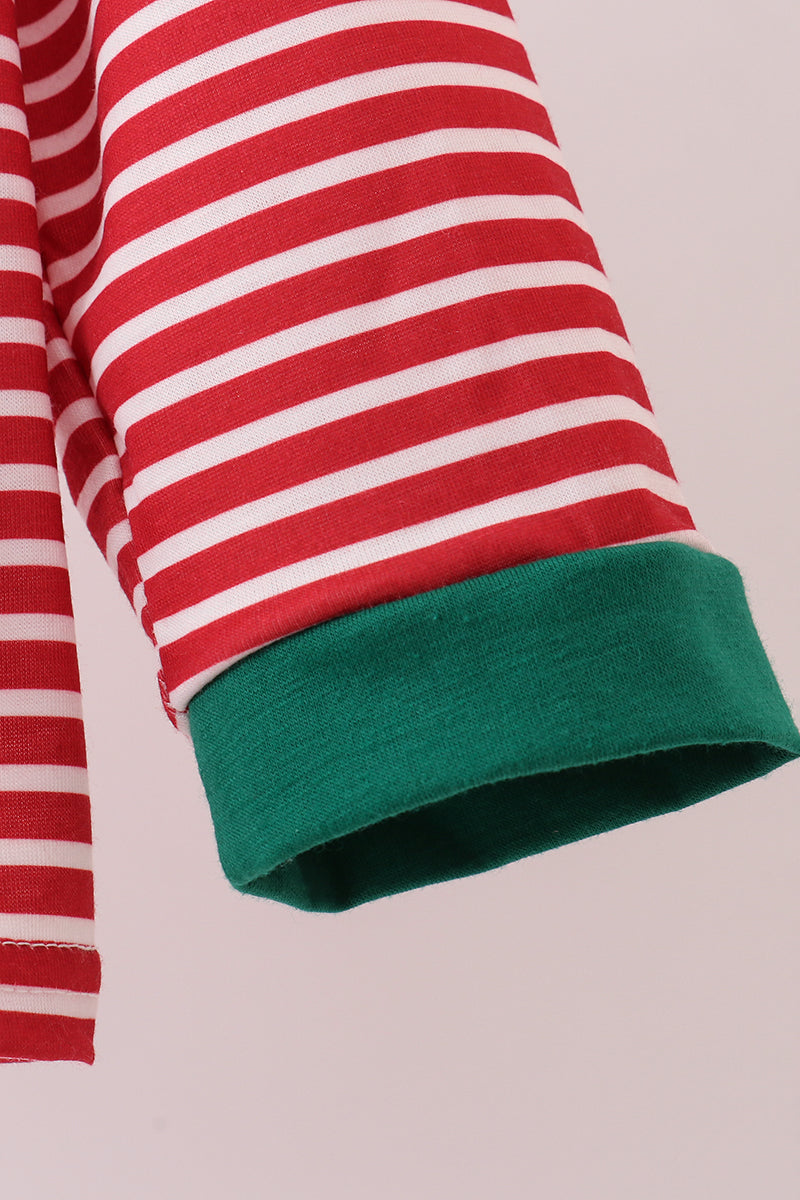 Red stripe santa milk biscuit french knot top