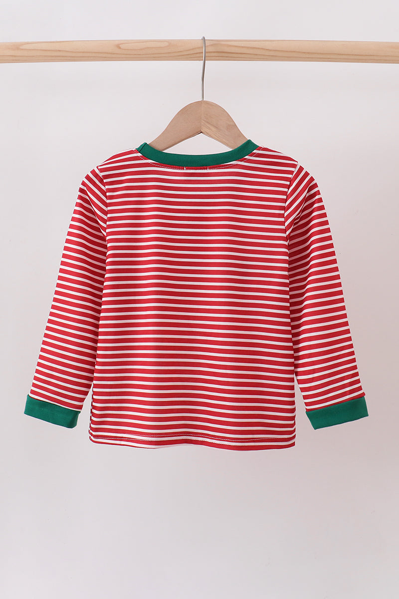 Red stripe santa milk biscuit french knot top