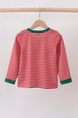 Red stripe santa milk biscuit french knot top