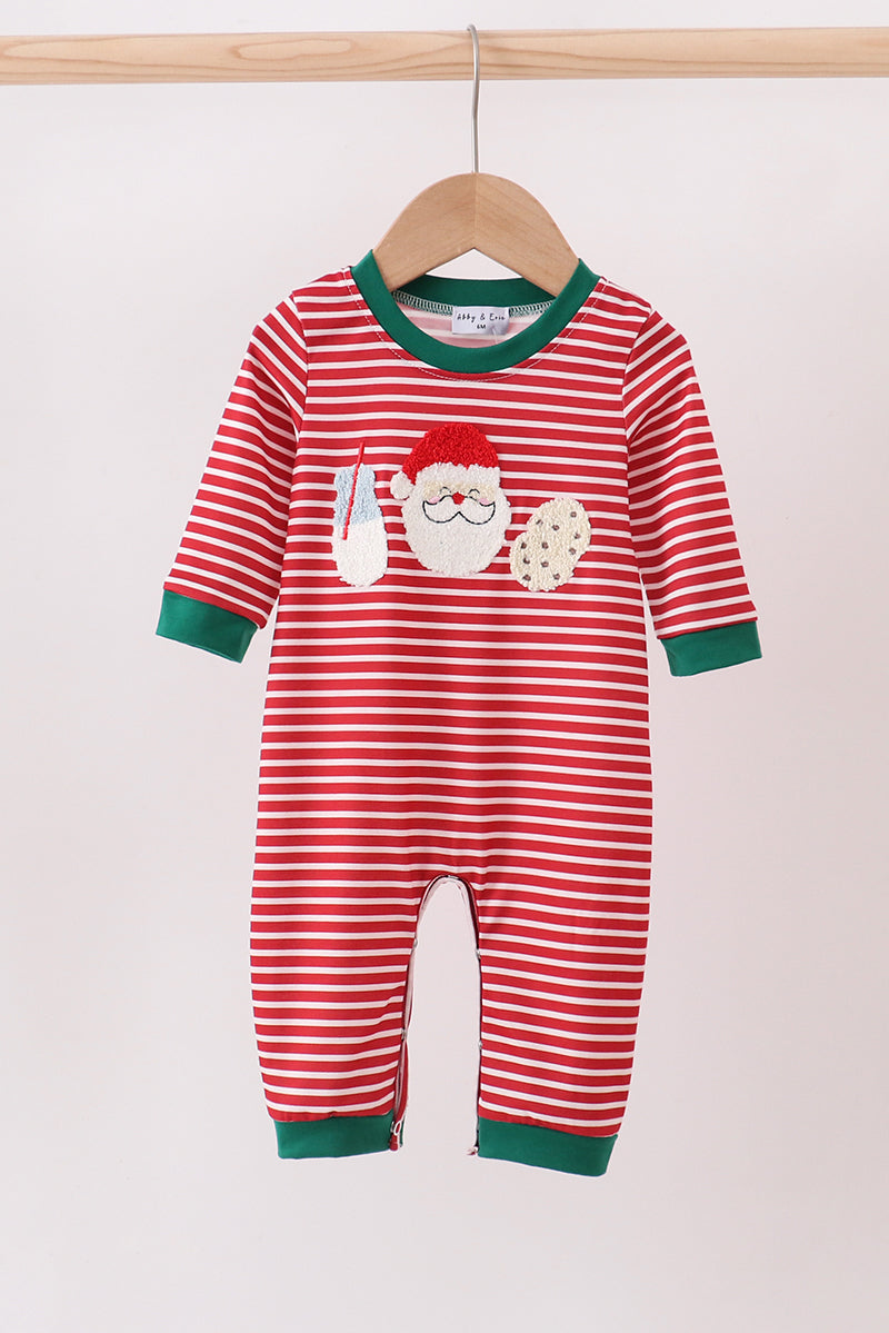 Red stripe santa milk biscuit french knot romper