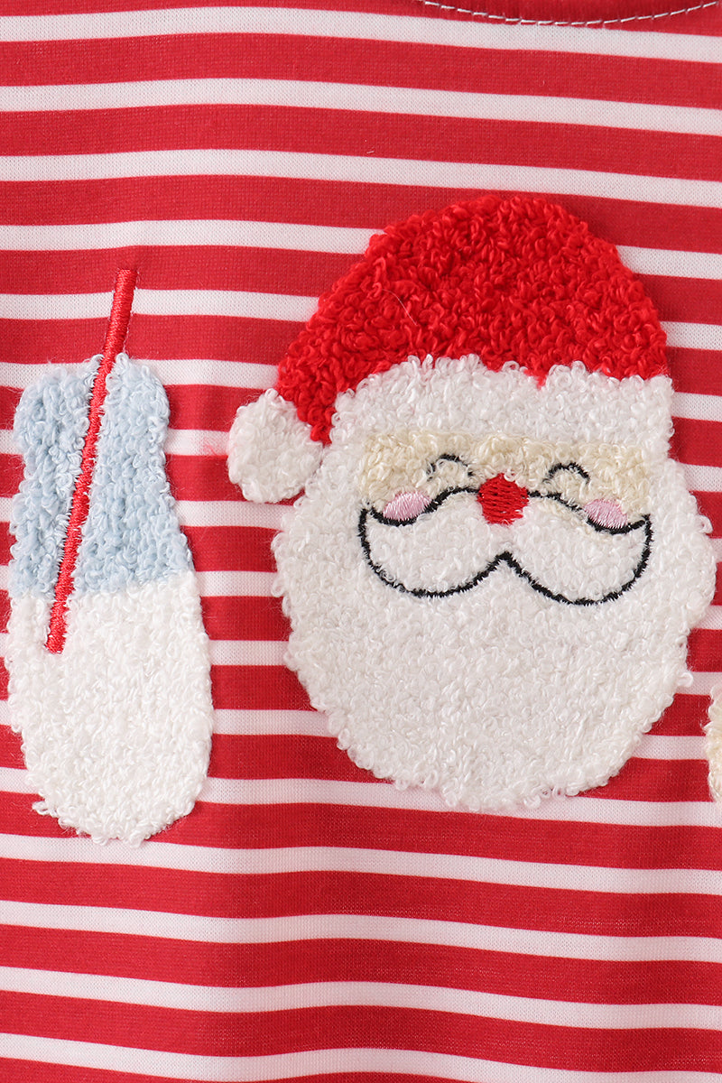 Red stripe santa milk biscuit french knot romper