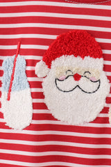 Red stripe santa milk biscuit french knot romper