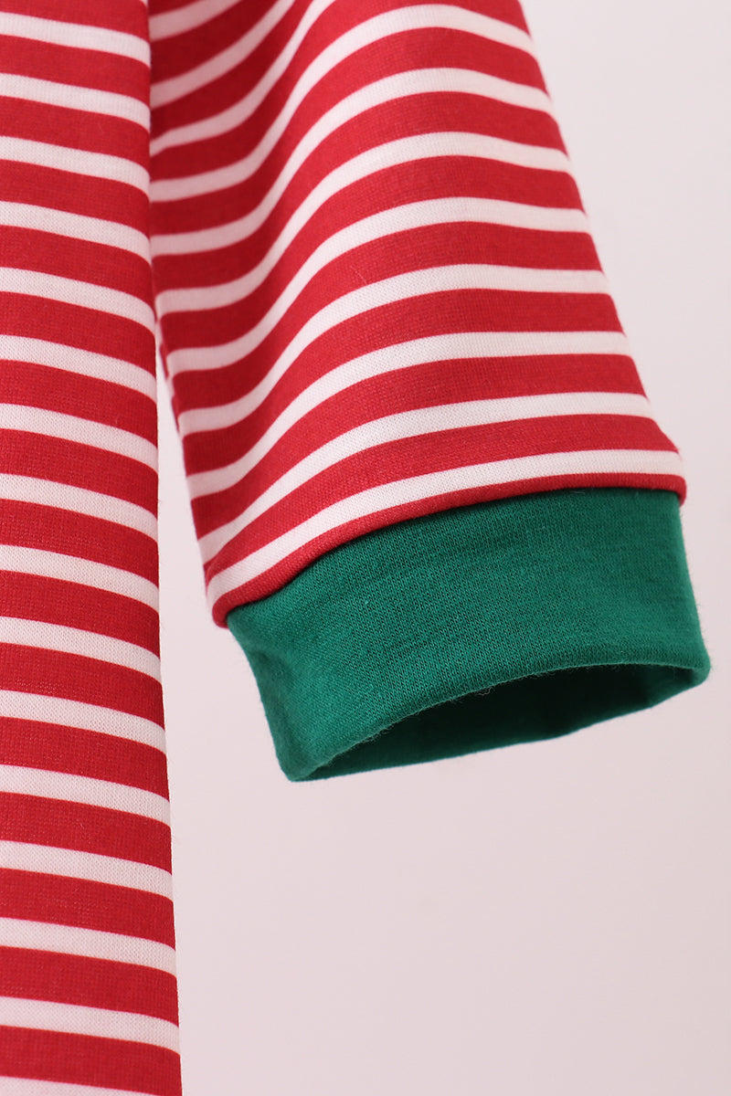 Red stripe santa milk biscuit french knot romper