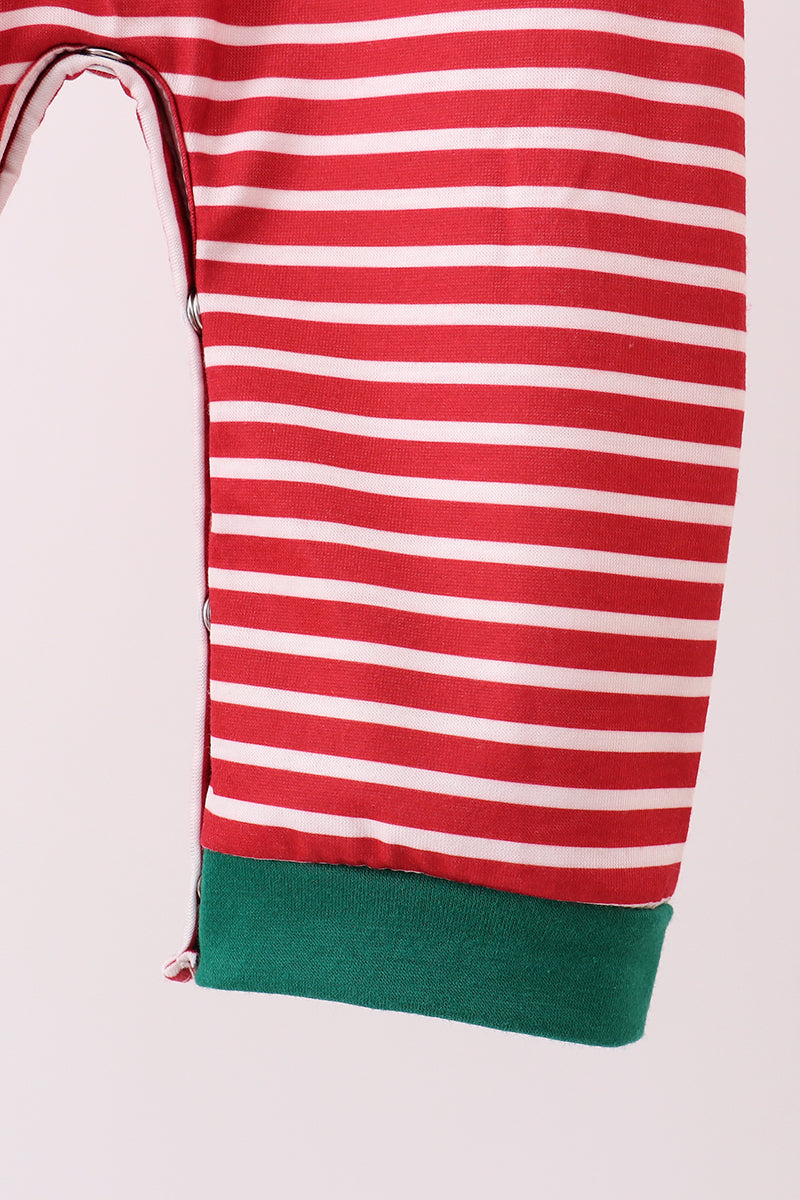 Red stripe santa milk biscuit french knot romper