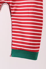 Red stripe santa milk biscuit french knot romper