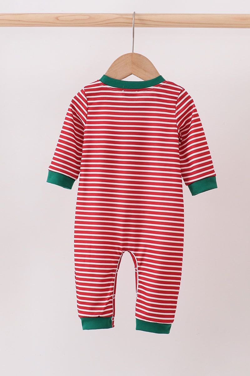 Red stripe santa milk biscuit french knot romper