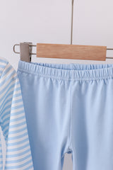 Blue stripe reindeer applique ruffle pants set