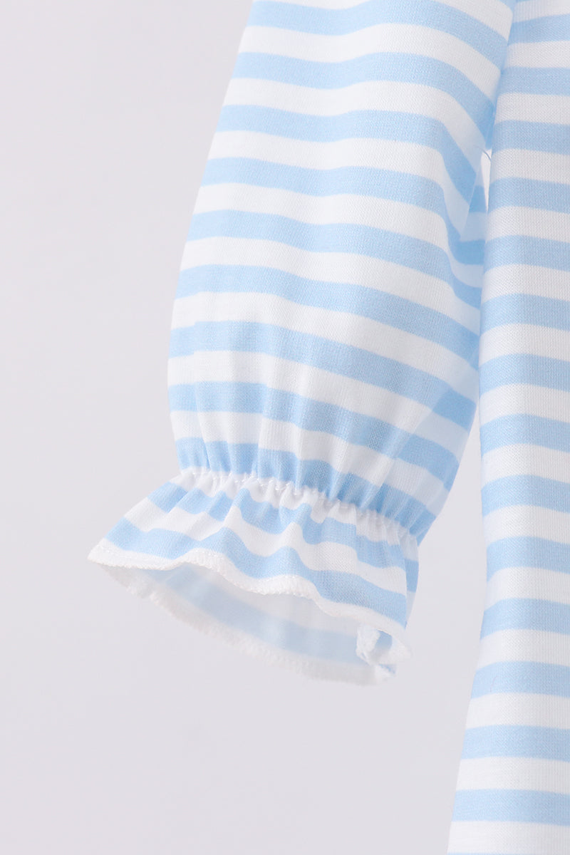 Blue stripe reindeer applique ruffle romper