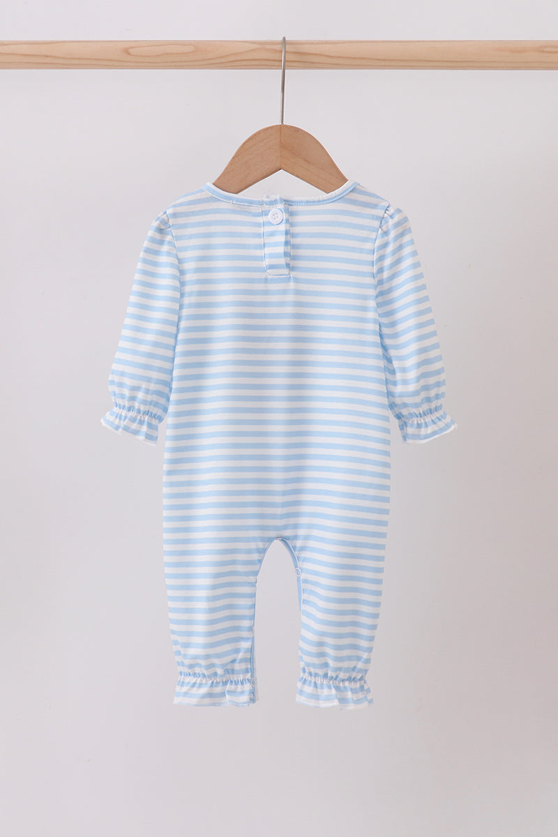 Blue stripe reindeer applique ruffle romper