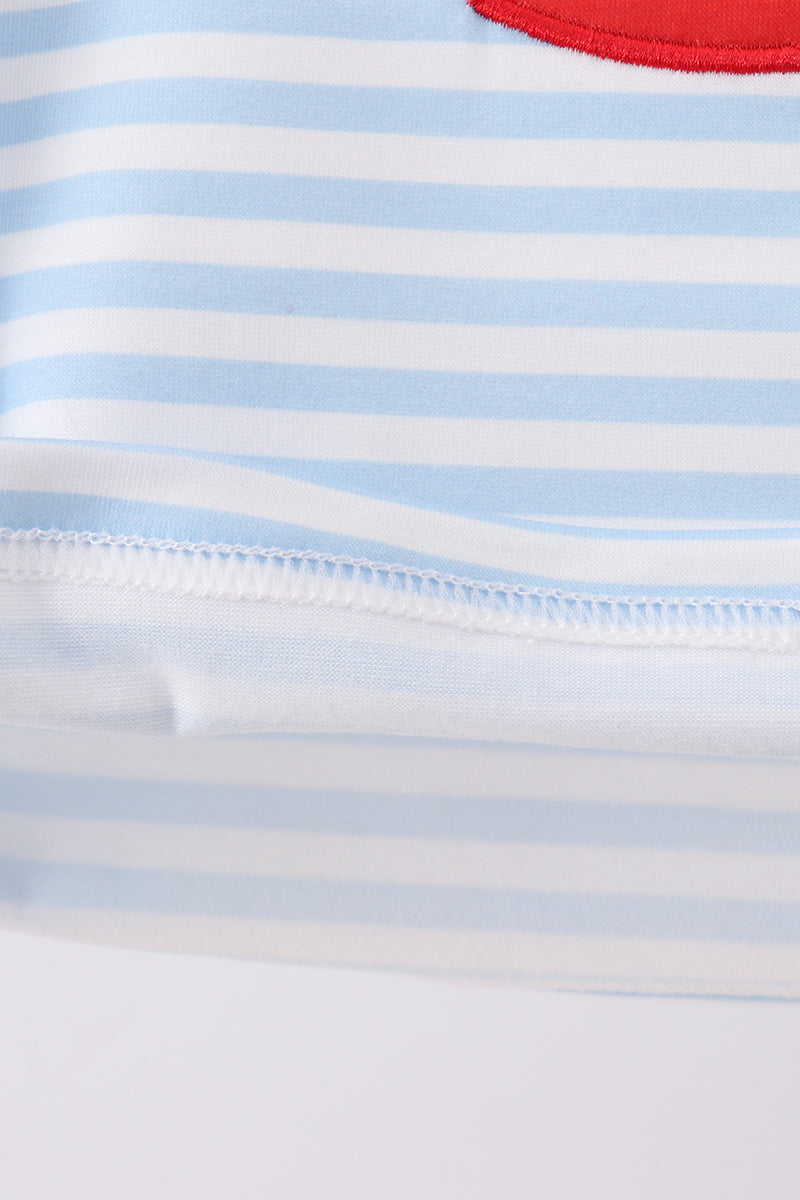 Blue stripe reindeer applique top