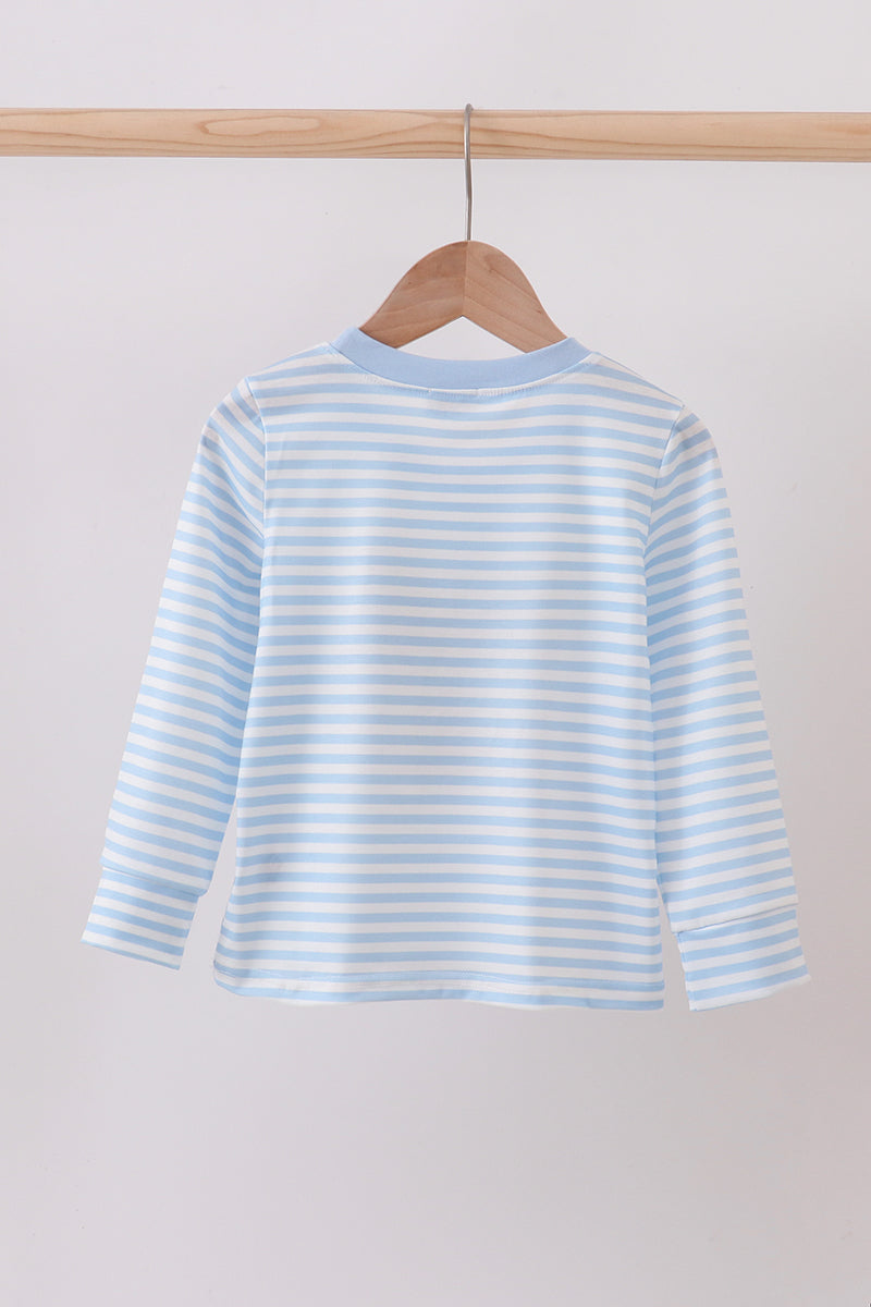 Blue stripe reindeer applique top