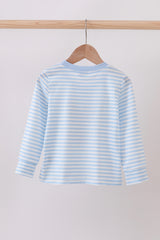 Blue stripe reindeer applique top
